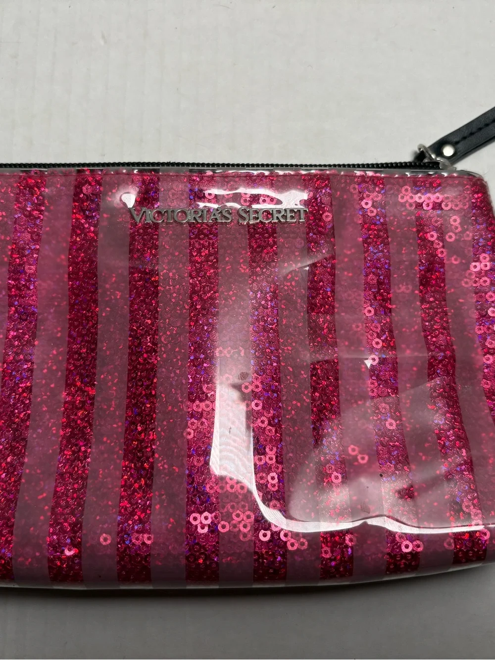 Victoria's Secret Pink Sequin Glitter Stripe Cosmetic Pouch